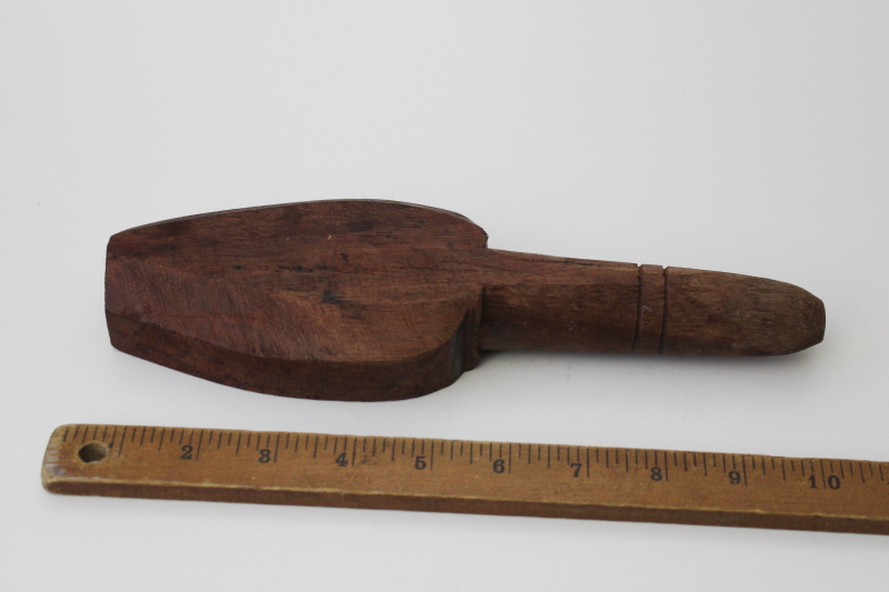 photo of vintage carved wood mold, rice mold or sugar shape, wooden paddle w/ handle #4