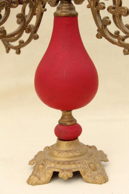 photo of vintage carved wood & ornate brass candelabra, gypsy bohemian retro candle holder #4