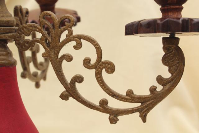 photo of vintage carved wood & ornate brass candelabra, gypsy bohemian retro candle holder #10