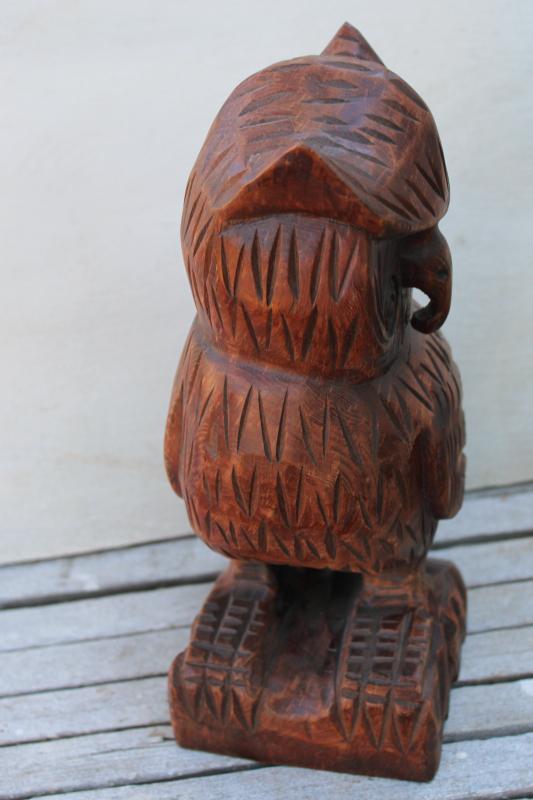 photo of vintage carved wood owls, great horned owl family rustic fall halloween decor #14