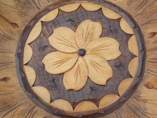 photo of vintage carved wood plate, wooden charger from Russia or eastern Europe #3