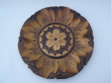 catalog photo of vintage carved wood plate, wooden charger from Russia or eastern Europe