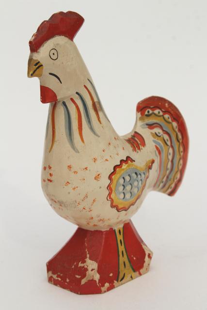 photo of vintage carved wood rooster chicken, hand painted primitive naive folk art, southwest styl #1