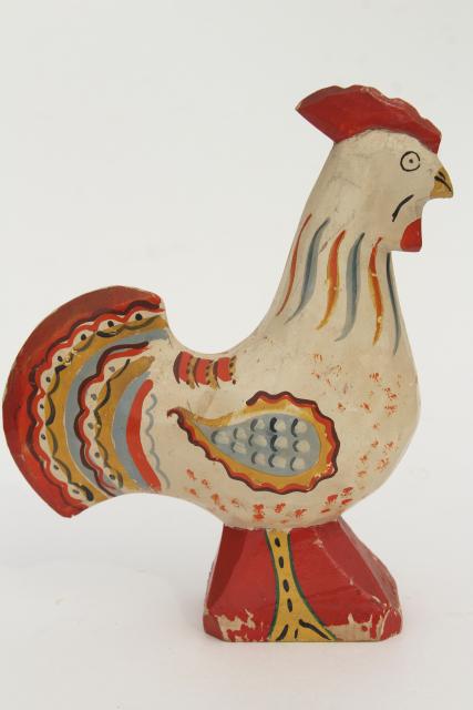 photo of vintage carved wood rooster chicken, hand painted primitive naive folk art, southwest styl #4