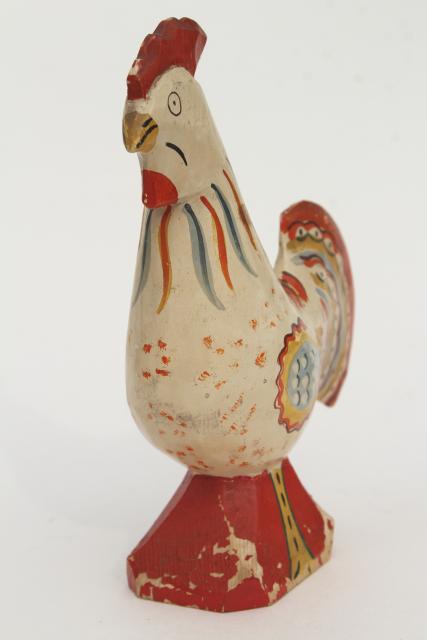 photo of vintage carved wood rooster chicken, hand painted primitive naive folk art, southwest styl #5