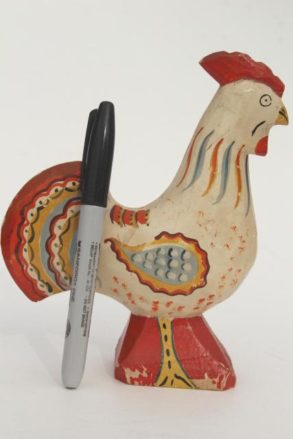 photo of vintage carved wood rooster chicken, hand painted primitive naive folk art, southwest styl #9