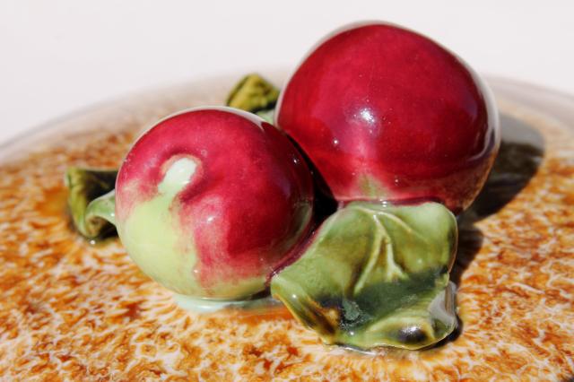 photo of vintage casserole or apple baking dish w/ red apples, California pottery  #8