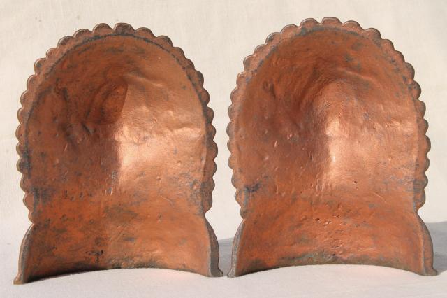 photo of vintage cast iron bookends, Native American Indian chief pair of Indians book ends #7