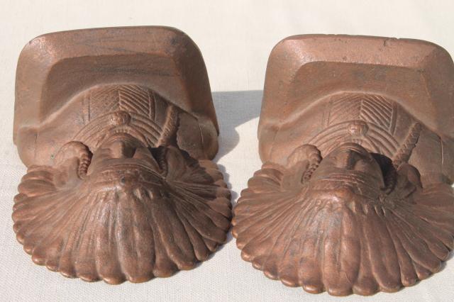 photo of vintage cast iron bookends, Native American Indian chief pair of Indians book ends #9