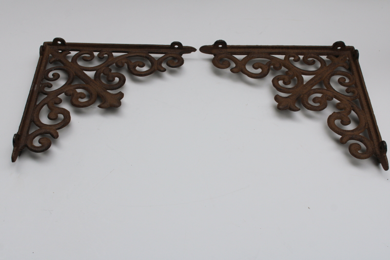 photo of vintage cast iron corbels, ornate filigree shelf brackets antique reproduction hardware #1