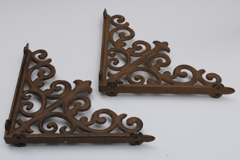 photo of vintage cast iron corbels, ornate filigree shelf brackets antique reproduction hardware  #3