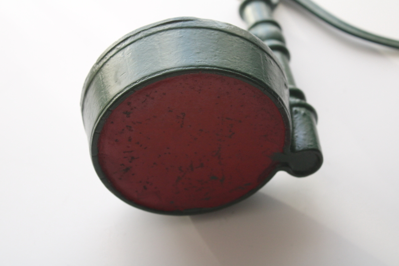photo of vintage cast iron decorative miniature hand pump w/ barrel planter pot, old green paint #3