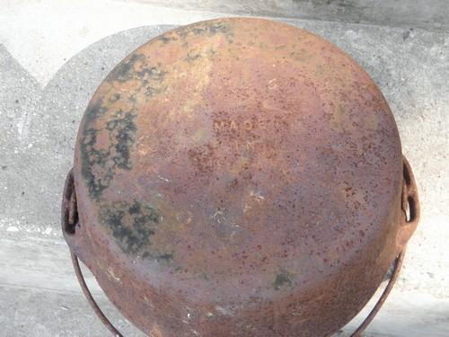 photo of vintage cast iron dutch oven & lid for wood stove/campfire cooking #3