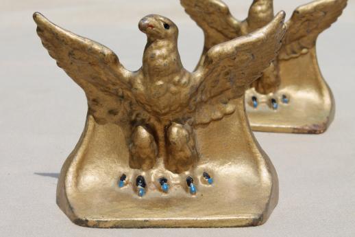 photo of vintage cast iron eagle bookends, pair of eagles book ends w/ original old paint #2