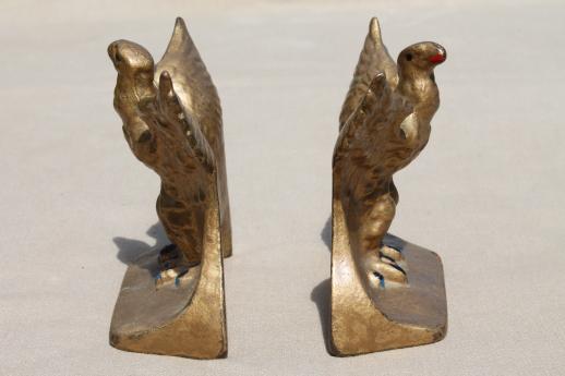 photo of vintage cast iron eagle bookends, pair of eagles book ends w/ original old paint #3