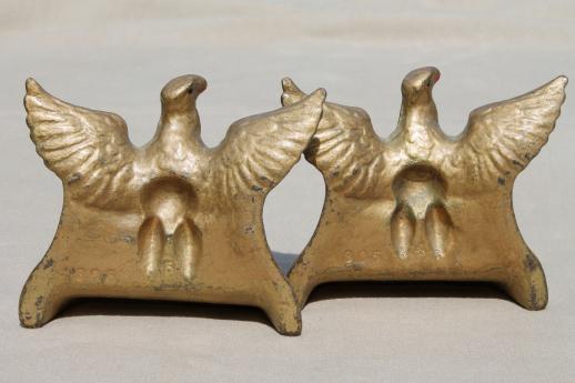 photo of vintage cast iron eagle bookends, pair of eagles book ends w/ original old paint #4