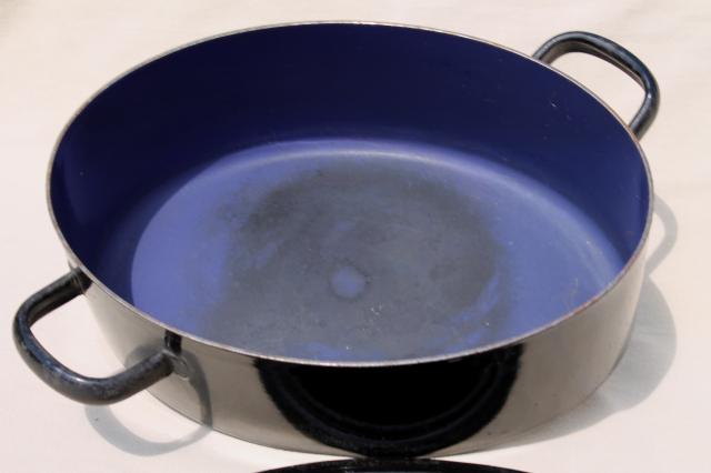 photo of vintage cast iron enamel ware oval dutch oven roasting pan, high style design w/ offset handles #8