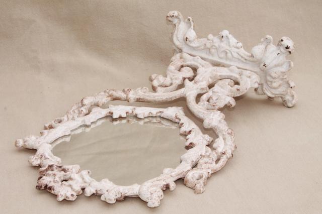 photo of vintage cast iron frame mirror on stand, heart shape vanity mirror w/ shabby chippy paint #11