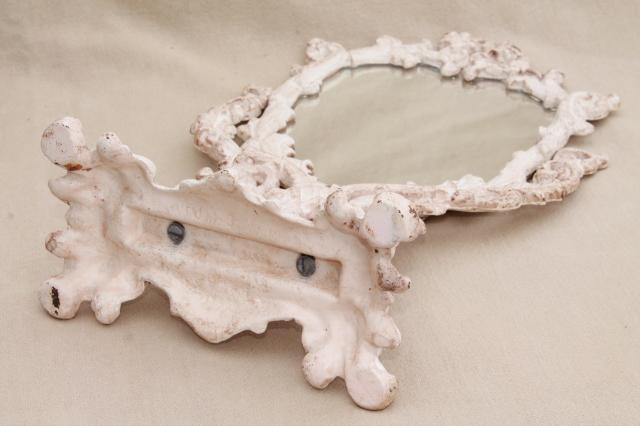 photo of vintage cast iron frame mirror on stand, heart shape vanity mirror w/ shabby chippy paint #12