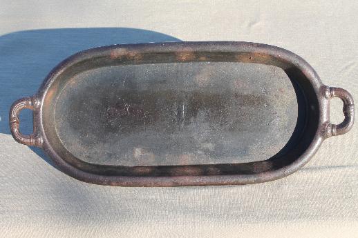 photo of vintage cast iron griddle for a wood stove, primitive old iron tray w/ handles #2