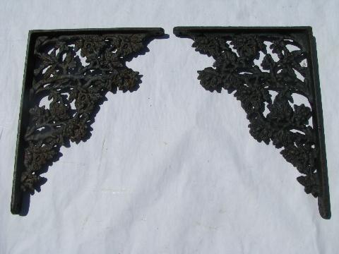 photo of vintage cast iron hardware shelves supports, floral pattern corbel shelf brackets #3