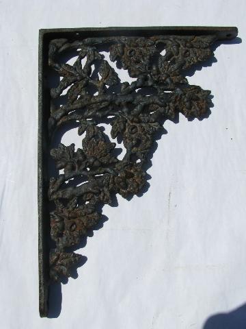 photo of vintage cast iron hardware shelves supports, floral pattern corbel shelf brackets #4
