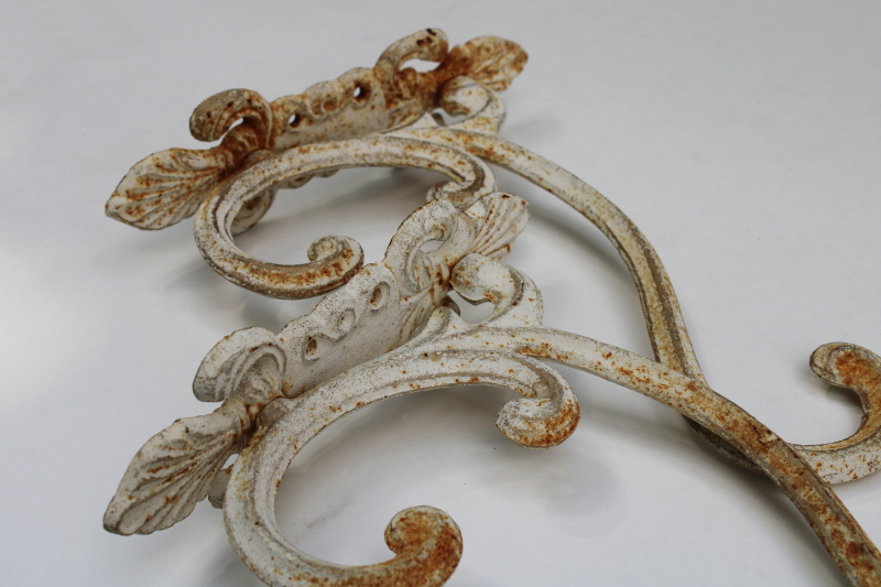 photo of vintage cast iron hooks, large ornate wall mount plant hangers or coat hooks w/ old white paint  #4