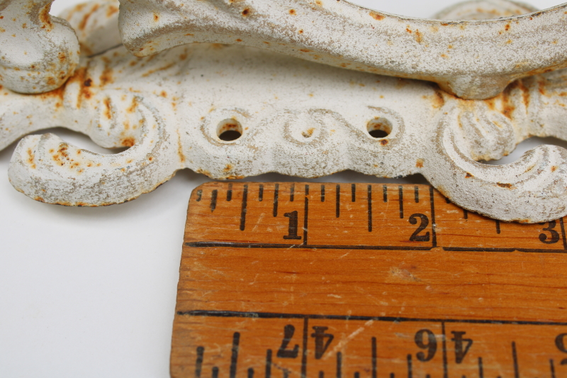 photo of vintage cast iron hooks, large ornate wall mount plant hangers or coat hooks w/ old white paint  #7