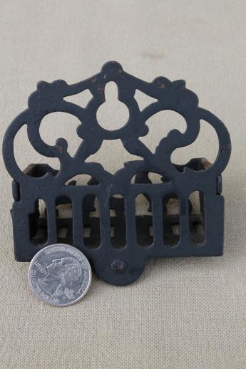 photo of vintage cast iron match holder wall pocket, black wrought iron style metal match safe  #4