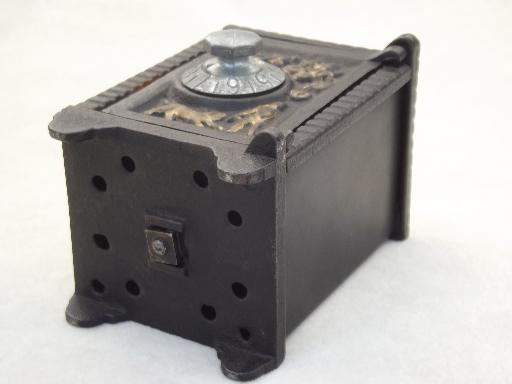 photo of vintage cast iron safe savings bank, miniature toy safe w/ 'lock' #6