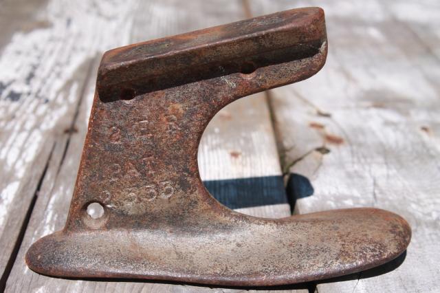 photo of vintage cast iron shoe last set w/ metal foot shape stretchers, feet in all sizes #8
