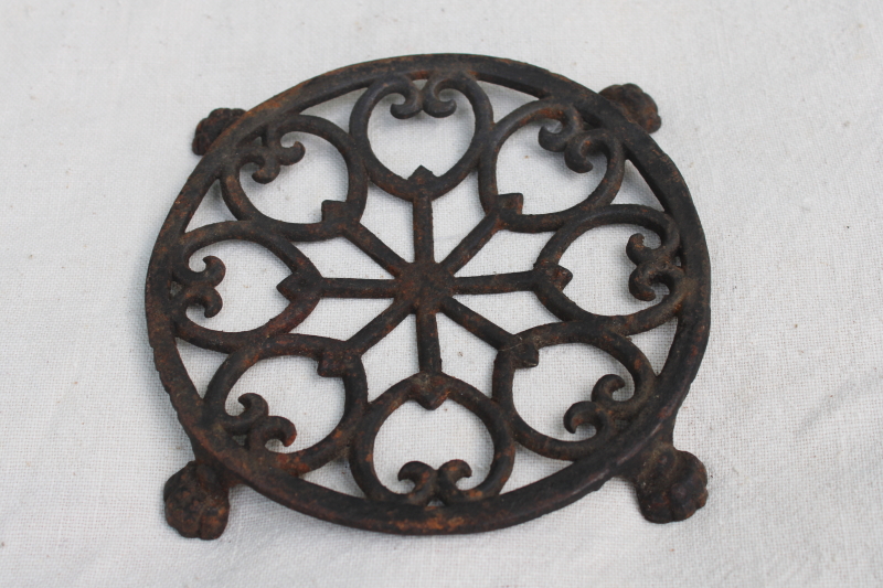 photo of vintage cast iron trivet, tea kettle trivet w/ paw foot design John Wright antique reproduction  #1