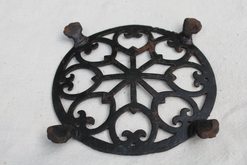 photo of vintage cast iron trivet, tea kettle trivet w/ paw foot design John Wright antique reproduction  #3
