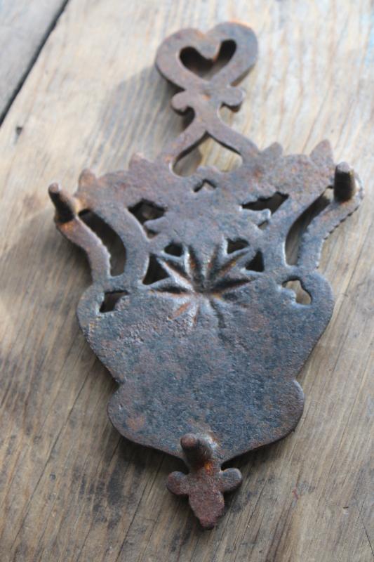 photo of vintage cast iron trivet, two hearts double heart design, traditional wedding gift #3