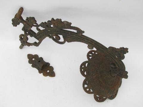 photo of vintage cast iron wall sconce brackets & arms, antique oil lamp holders #4