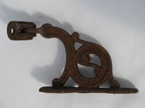 photo of vintage cast iron wall sconce brackets & arms, antique oil lamp holders #8