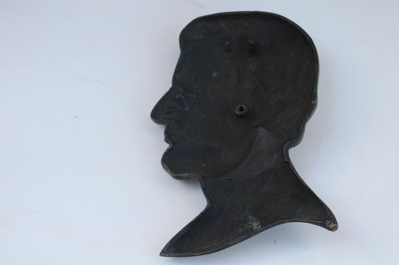 photo of vintage cast metal bronze bust of Lincoln, profile relief coin art portrait #2