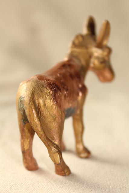 photo of vintage cast metal donkey, small spelter animal figure w/ worn old copper brass finish #3