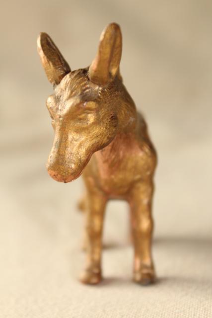 photo of vintage cast metal donkey, small spelter animal figure w/ worn old copper brass finish #5