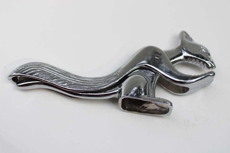 photo of vintage cast metal squirrel nutcracker, chrome plated figural nut cracker #2