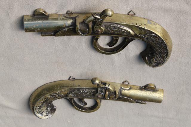 photo of vintage cast metal wall plaques, wild west flintlock pistols wall art retro decor #4