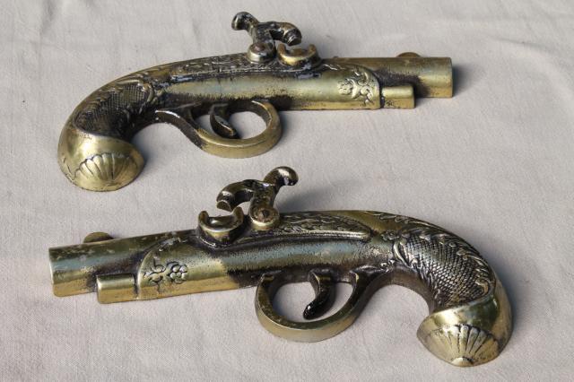 photo of vintage cast metal wall plaques, wild west flintlock pistols wall art retro decor #5