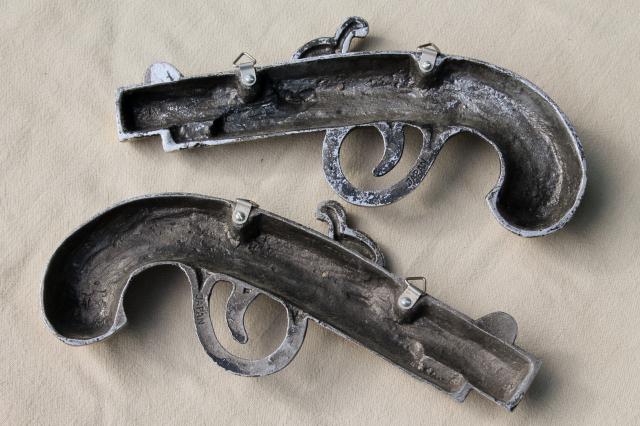 photo of vintage cast metal wall plaques, wild west flintlock pistols wall art retro decor #8