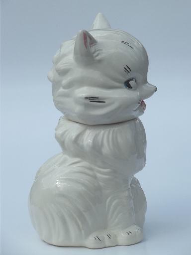 photo of vintage cat cookie jar w/ shabby old paint, American Bisque pottery? #5