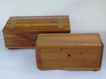 catalog photo of vintage cedar wood boxes, Lane minuature cedar chest jewelry box etc.