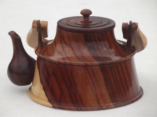photo of vintage cedarwood teapot, hand carved wood tea pot collectible primitive decoration #3