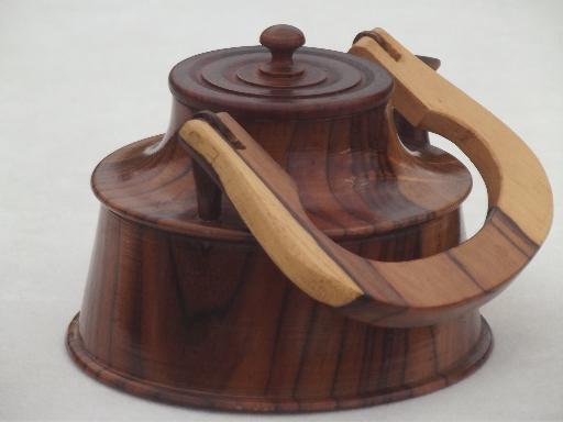 photo of vintage cedarwood teapot, hand carved wood tea pot collectible primitive decoration #4