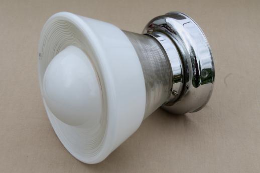 photo of vintage ceiling light fixture w/ glass bullseye reflector shade, industrial flush mount fixture #6