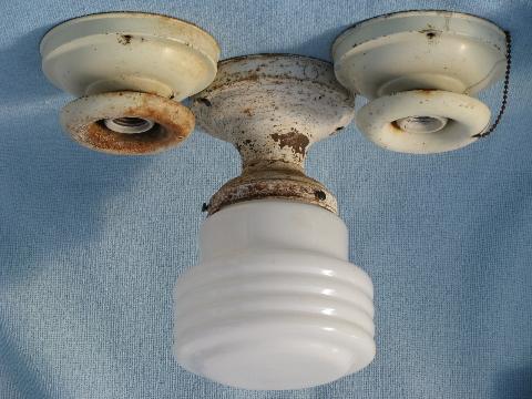 photo of vintage ceiling light fixtures for bare electric bulbs & milk glass industrial shades #1
