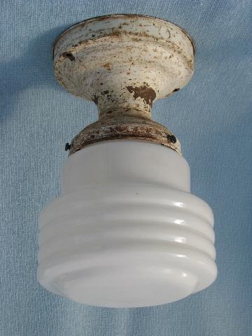 photo of vintage ceiling light fixtures for bare electric bulbs & milk glass industrial shades #2
